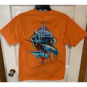 Guy Harvey Orange Marlin T-Shirt Short Sleeve Men's M Pocket Cotton Fishing EUC
